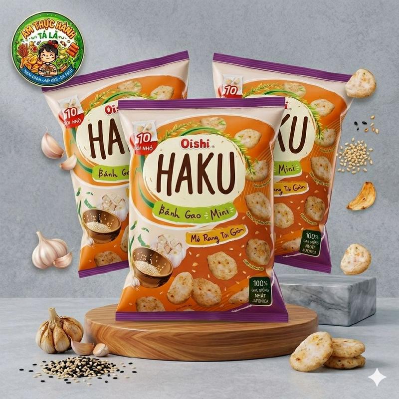 Bánh Gạo Haku Mini Oishi Vị Cá Hồi Rong Biển / Vị Mè Rang Tỏi Giòn - Snack