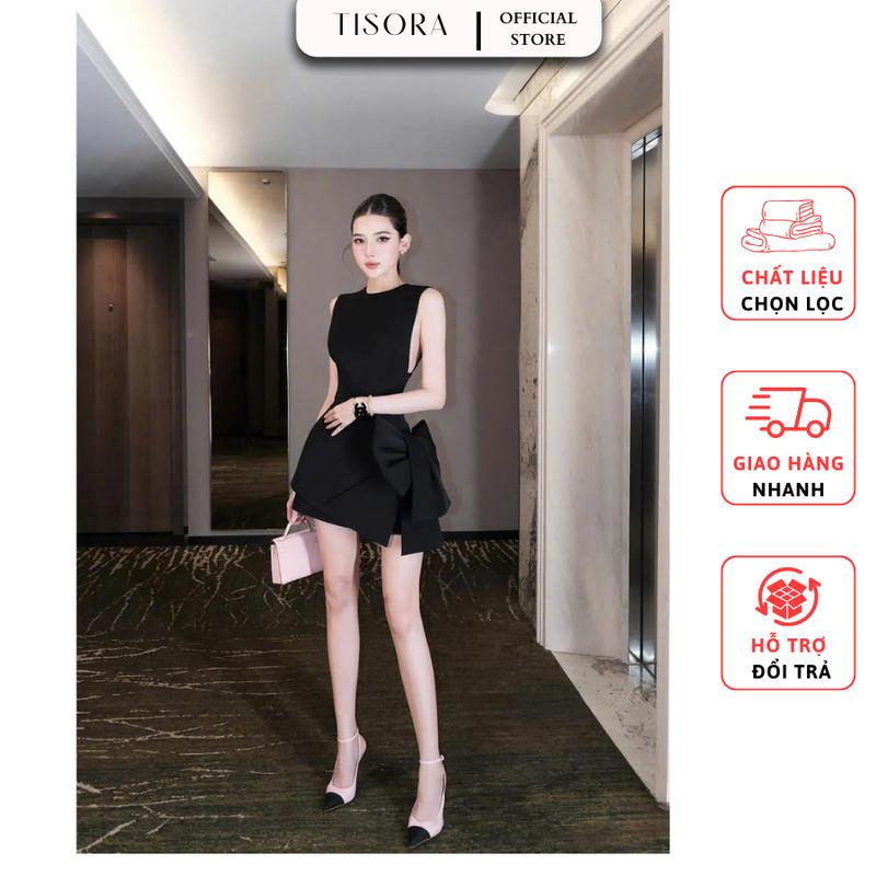 Sét đầm dự tiệc sát nách kèm váy đính nơ hot trend 2 màu: Đen, Nâu; Size: S M L - Siin House