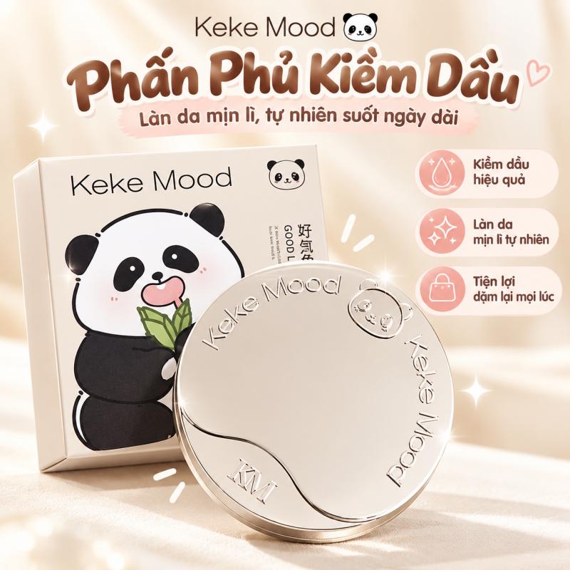 KEKEMOOD Phấn Phủ Nén Gấu Trúc Kèm Bông Phấn| Phấn Kiềm Dầu Mịn Lì Tự Nhiên, Hỗ Trợ Cố Định Makeup & Dặm Lại Trang Điểm