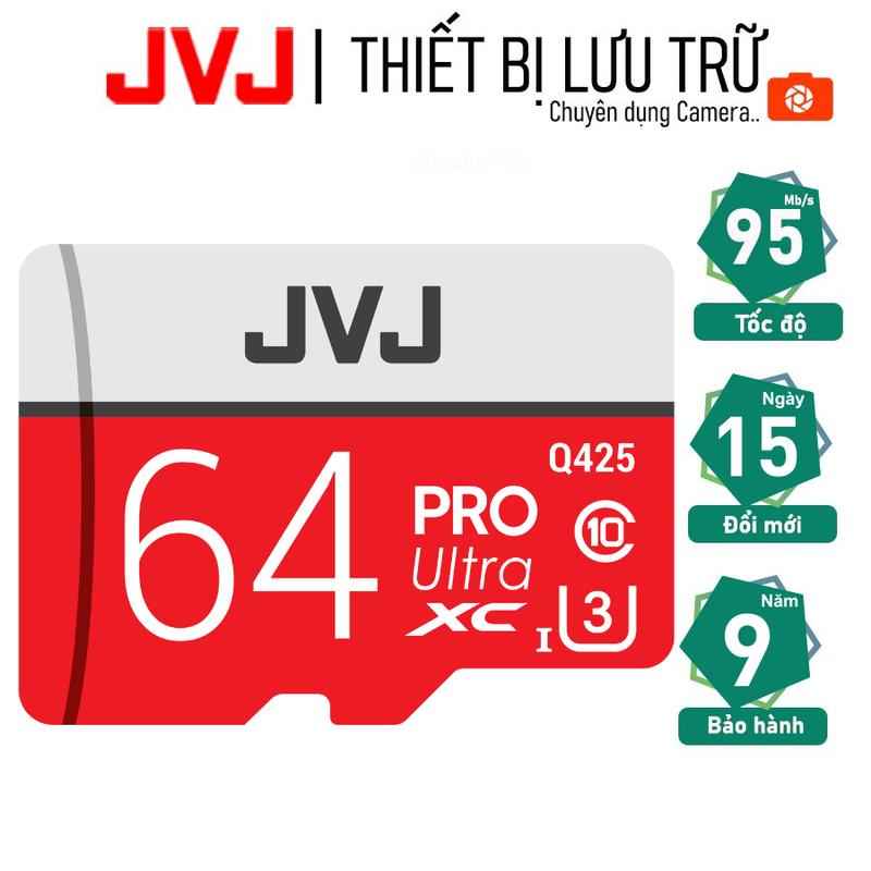 Thẻ nhớ 64Gb JVJ Pro U3 Class 10 - chuyên dụng cho CAMERA, Điện thoại, Máy ảnh,... tốc độ cao 95Mb-140Mb/s