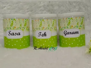 R. Ababil Craft Toples Bumbu Shabby Chic 500ml Custom Tulisan Sesuai Keinginan Tpoles Dapur Estetik Dengan Desain Polkadot Hijau