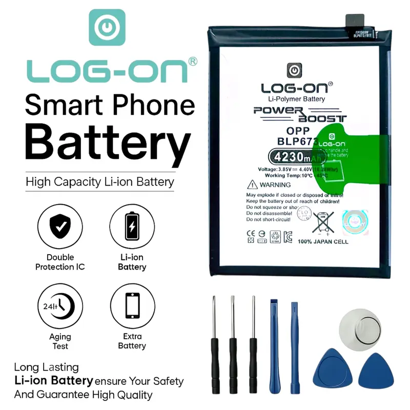 Baterai Log on BLP673 Untuk Oppo A3S / A5S / A55 / A12 / A31 2020 / A7 / Realme C1 / Realme 2 BLP-673 Boost Power - Kapasitas 4230mAh Original - Battery Batre - 1 Tahun Garansi