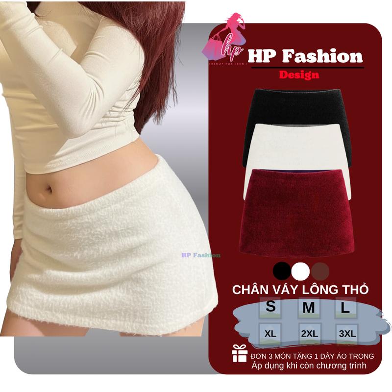 KHÓA KÉO LƯNG Chân váy chữ A cạp trễ dáng ngắn vải len lông thỏ Y2k váy nữ có quần bảo hộ mặc noel tết quanh năm HP100