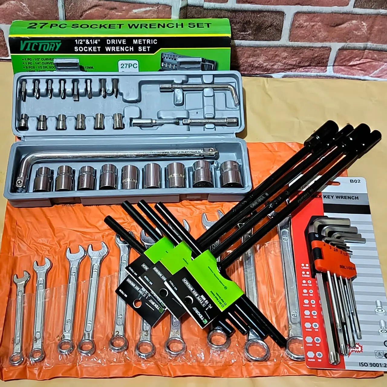 Promo Paket Kunci Lengkap TEKIRO Kunci T 4pcs 8-10-12-14mm + Kunci Sok Shock 27pcs Victory + Kunci Ring Pas Set 11 Pcs Diamond + L Set Kombinasi