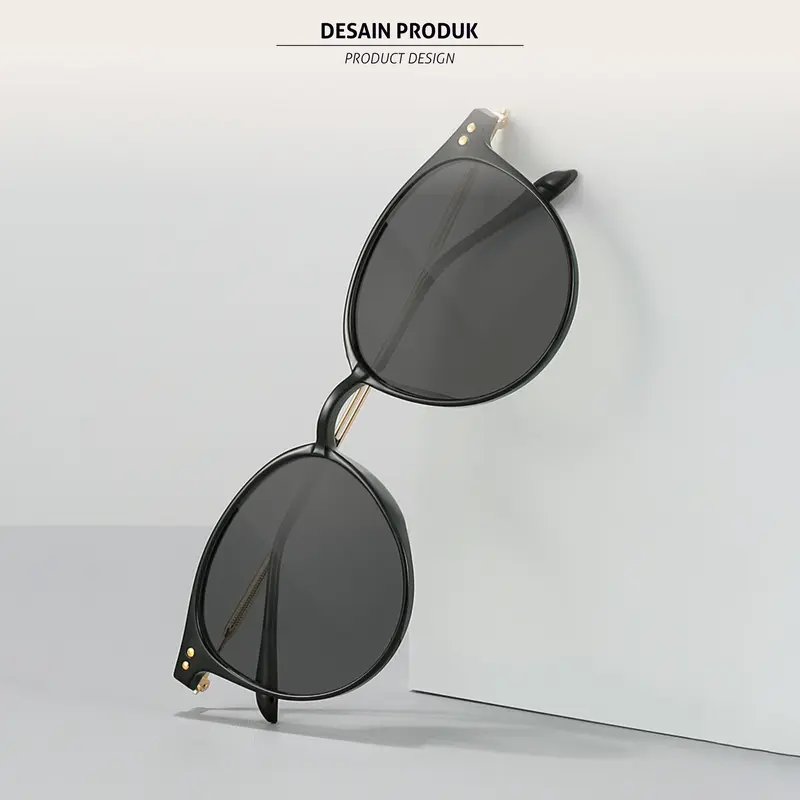Kacamata Hitam Sunglasses Fashion Korean Style Pria Wanita Lensa UV400 Polarized Bentuk Oval Bahan TR-90 & Metal Colore.In Eyewear 2188s 2