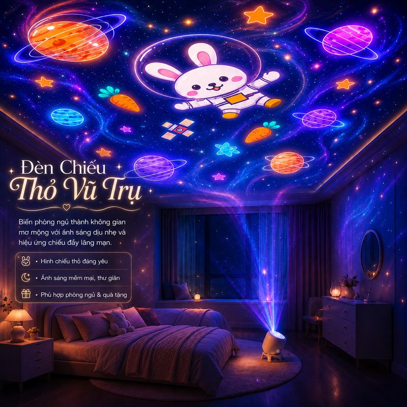 Đèn chiếu 3D hình thỏ mẫu mới, đèn chiếu thế giới đại dương, đèn ngủ nhỏ cho…