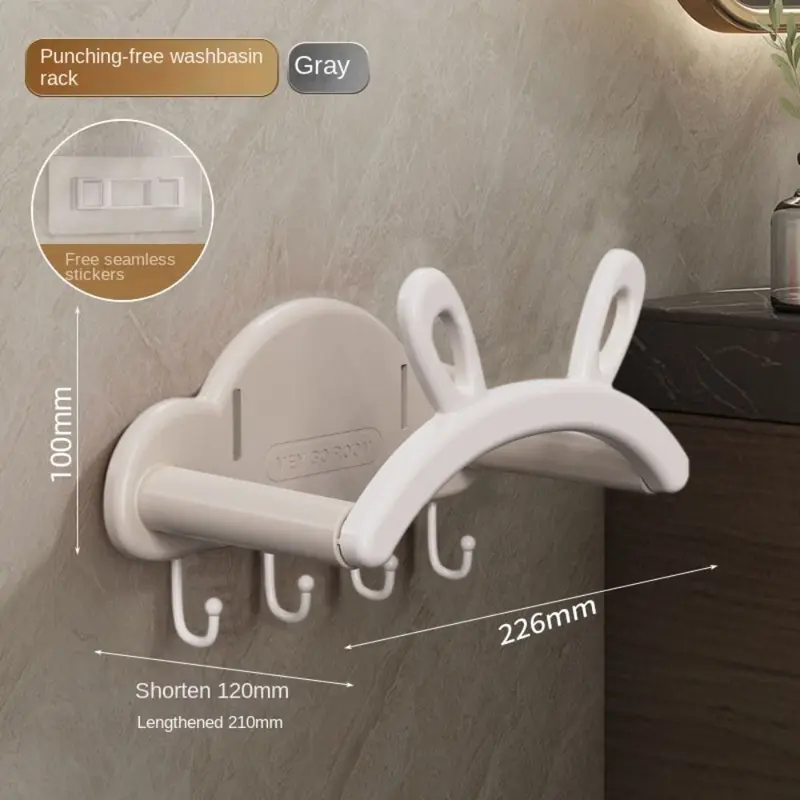 Giá Để Chậu Rửa Có Thể Gấp Gọn Kệ Đựng Đồ Đa Chức Năng, Treo Tường, Không Cần Đục Lỗ, Thiết Kế Tai Thỏ, Cho Phòng Tắm, Hàng Mới Về 1