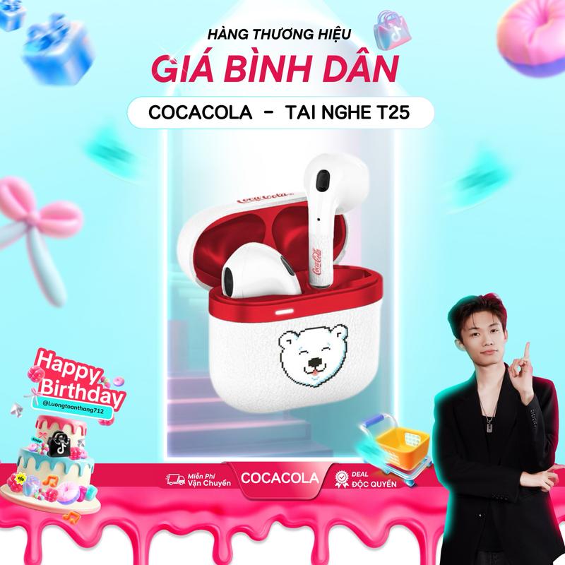   XẢ KHO  Coca-Cola T25 Tai Nghe Nhét Tai Nghe Bluetooth Tai Nghe Không Dây Chân Thực Nửa Trong Tai Với Họa Tiết Da Thích Hợp Cho Thể Thao Âm Nhạc Và Chơi Game 