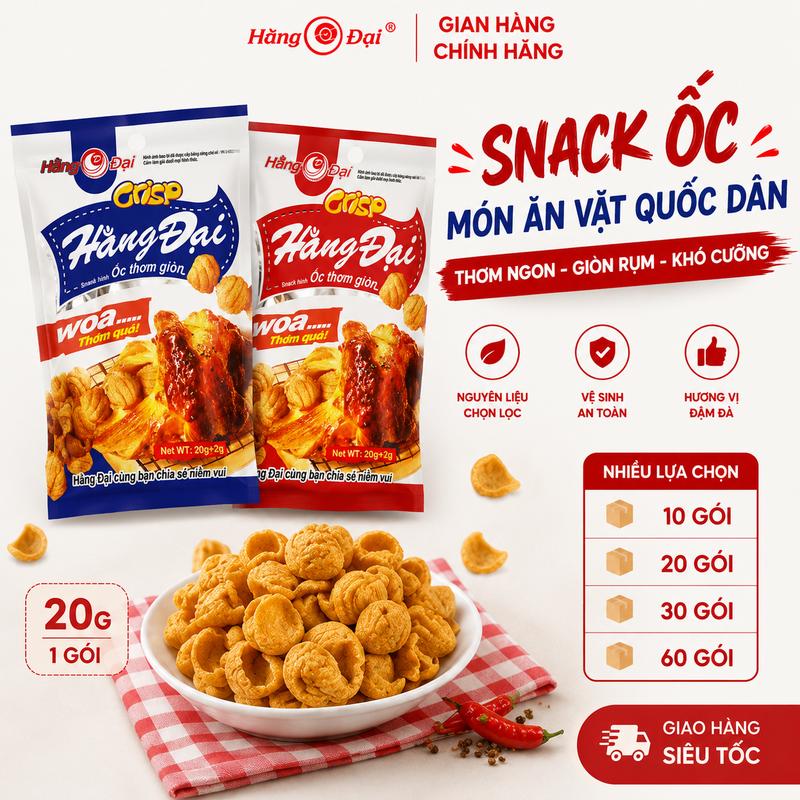 Combo 30 Gói Snack Hình Ốc Hằng Đại 20g/Gói – Vị Mặn Ngọt, Thơm Giòn, Ăn Vặt…
