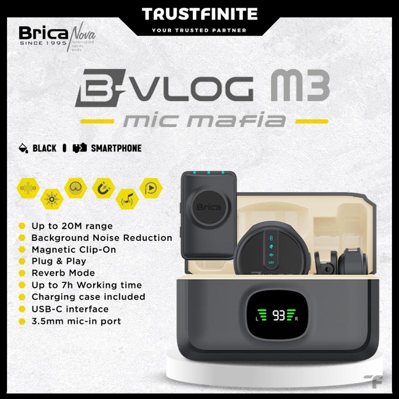 Brica B-VLOG M3 Dual Magnetic Clip Wireless Microphone - Clip On Mic Vlog - With Charging Case - BVL 0