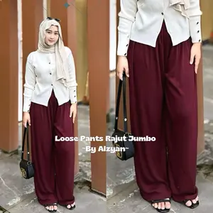 By Zayyenna - Loose Pants Rajut Jumbo / Kulot Highwaist Super jumbo / Celana Super Jumbo Terlaris