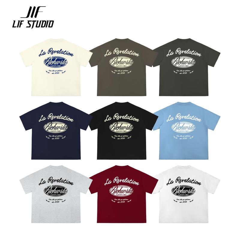 Áo thun Unisex LIFSTUDIO in nổi Richwrld Logo Cotton 250 gsm Cổ tròn in chữ Nam Nữ Menswear - Màu đen - Trắng - Xám nâu