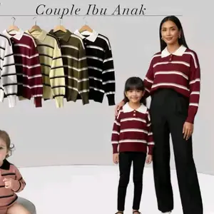 Atasan rajut sweater polo salur premium style Ibu&Anak Wanita Knitwear cocok couplean