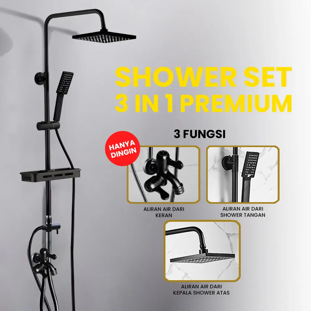 Shower Set Kamar Mandi 3 in 1 Shower Persegi Dingin Standae
