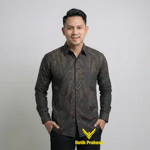 [Beli Lokal] Kemeja Pria Batik Prakasa Motif Ranajaya Slimfit Lengan Panjang Batik Solo Baju Cowok Katun Nyaman Hem