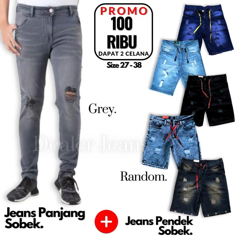 (2 Pcs 100 RIBUAN) Celana Jeans Sobek Pria Premium Quality Model Terbaru Size 27 - 38 Harga Hemat 2 Pcs Cuma 100Ribuan Bisa Bayar Di Tempat 4