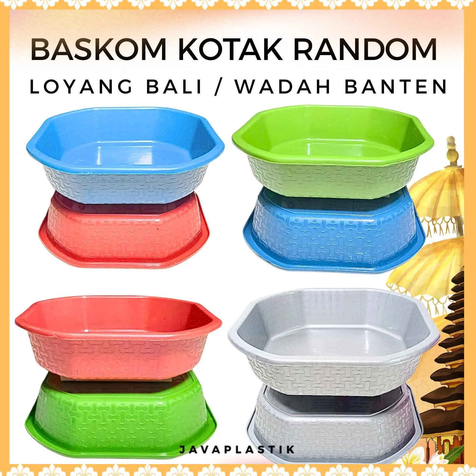 EXTRA HEMAT! 48 PCS BASKOM KECIL SEGI MOTIF BAMBU SERIES RANDOM - LOYANG BALI UK 17 - WADAH BANTEN PLASTIK -  SODAN BALI