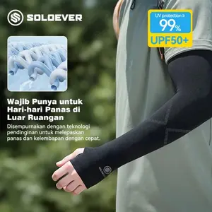 SOLOEVER Manset Lengan Kain Es 1 Pasang Unisex UPF50+ Pelindung Matahari Penutup Lengan Anti UV Bernapas Sejuk untuk Bersepeda Olahraga Outdoor