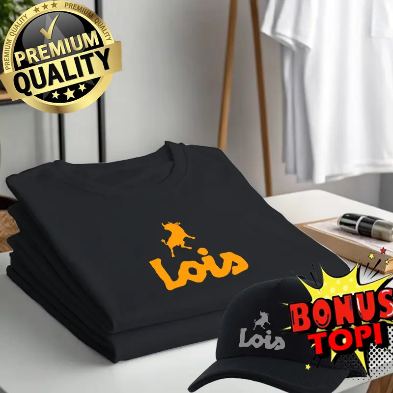 BELI BAJU GRATIS TOPI...!!! Kaos Distro Lengan pendek Logo Lois Text Gold | Kaos Pria Dan Wanita Premium | Kaos Oblong  Casual  Cowok Santai Tulisan Sablon Keren Bahan Katun Combed Kain Nyaman