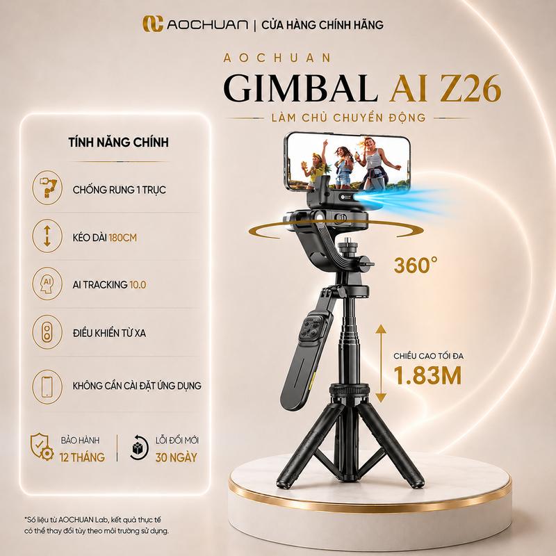 AOCHUAN Z26 Gimbal AI Tracking 360° - Gậy Chống Rung Theo Dõi Khuôn Mặt, Điều…