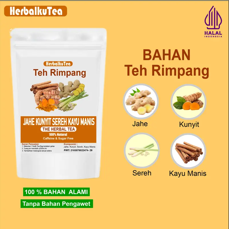 HerbalkuTea - Teh Rimpang Jahe Kunyit Sereh Kayu Manis isi 30 Tea Bag 2