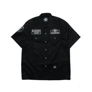 Soldierside Familia Workshirt Hitam "TheCREW" Bordir Hitam-Putih WS196 Kancing Simple