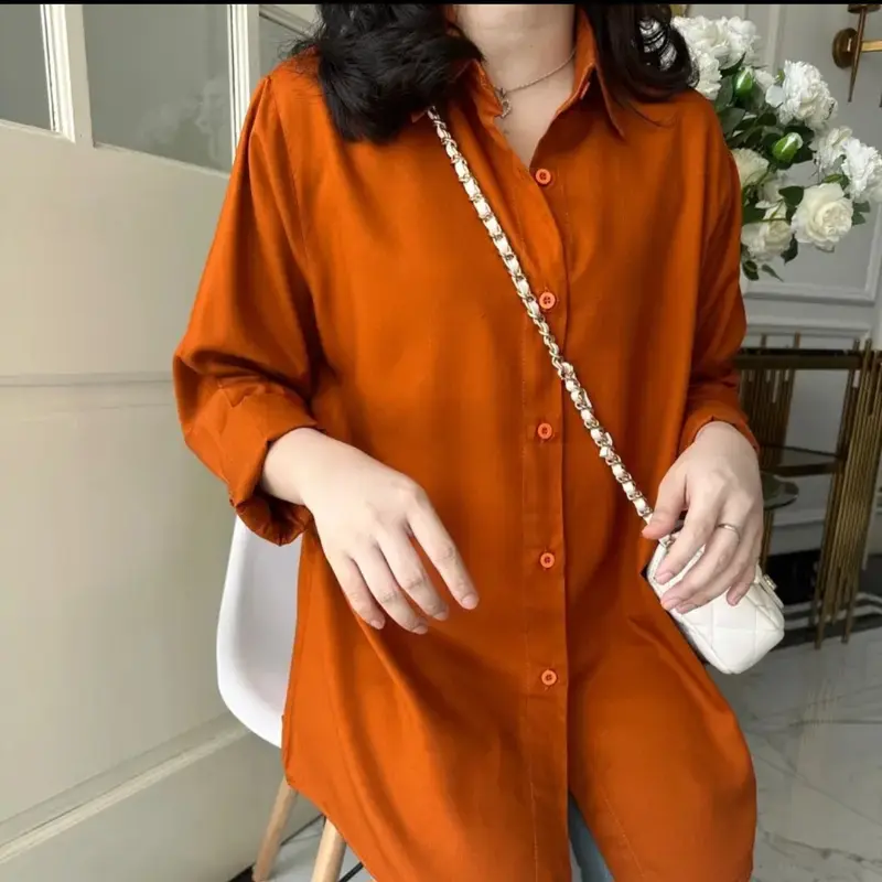 Kemeja Simpel Atasan Wanita Basic Polos Bahan Shakila Twill Premium Nyaman Baju Lengan Panjang  Kekinian 8