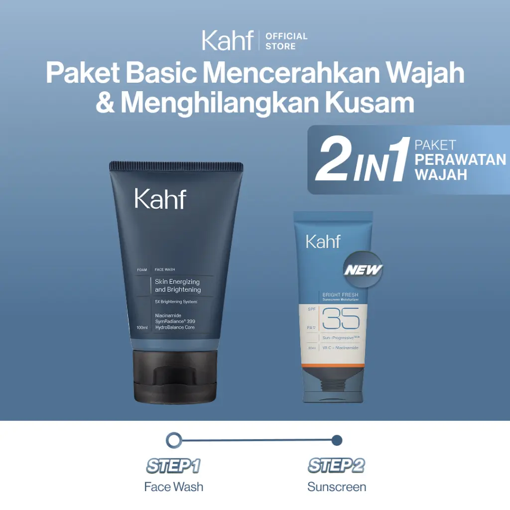 [BASIC SKINCARE FOR GAMERS - KAHF BUNDLE 2IN1 PAKET DAILY PROTECTION GACOR] Paket Face Care Expert Complete Kit (Face Wash + Sunscreen Moisturizer) - Wajah Bebas Jerawat & Terlindungi dari Sinar Blue Light - Suitable for Daily Use & Sensitive Skin