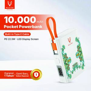 ROJO FOX Mini Powerbank Built-in Cable 10000mAh Fast Charging 22.5W Dual USB LED Display untuk iPhone Samsung Android RJ10