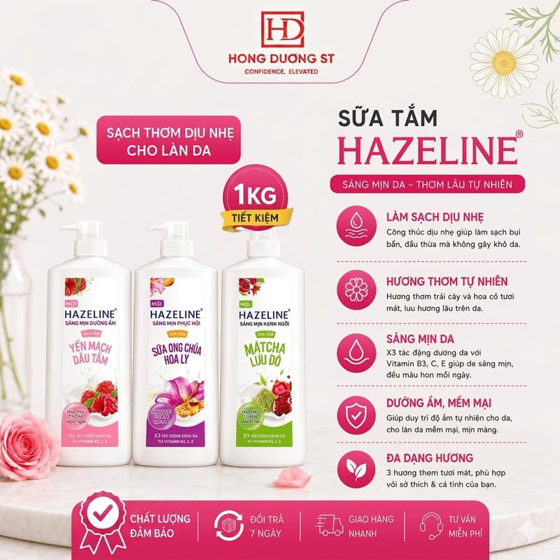Sữa Tắm Hazeline 1Kg Chính Hãng - Dưỡng Ẩm - Sạch - Sáng Mịn Da - Hương Thơm Nhẹ