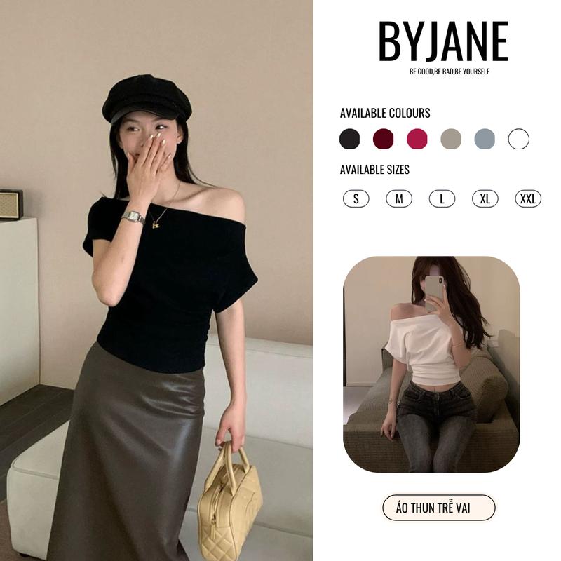  Nhã Nhỏ  Áo trễ vai cộc tay nữ cotton co giãn BYJANE - 623 