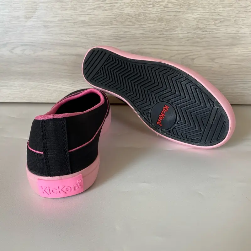 Casual wanita sepatu hitam tanpa tali shoes pink lentur karet  Sneakers 3