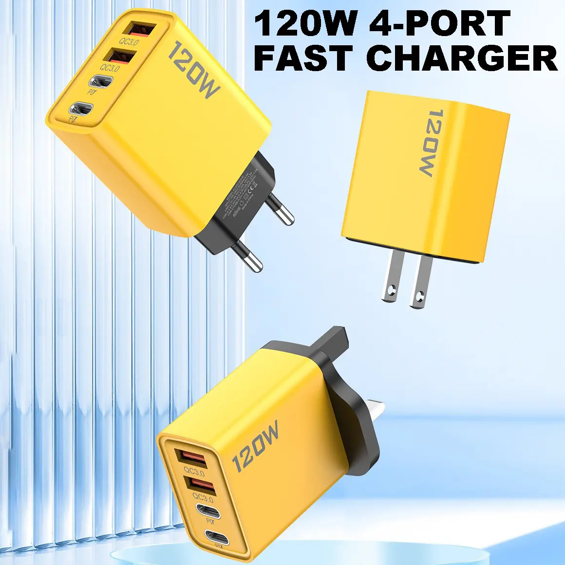 Multiport Fast Charging Charger - USB Charging Adapter, 120W USB Phone Adapter Multiport Wall Charger, Compact Type C Charger Block Fast Charging International Wall Plug for Laptops Mobile Phones