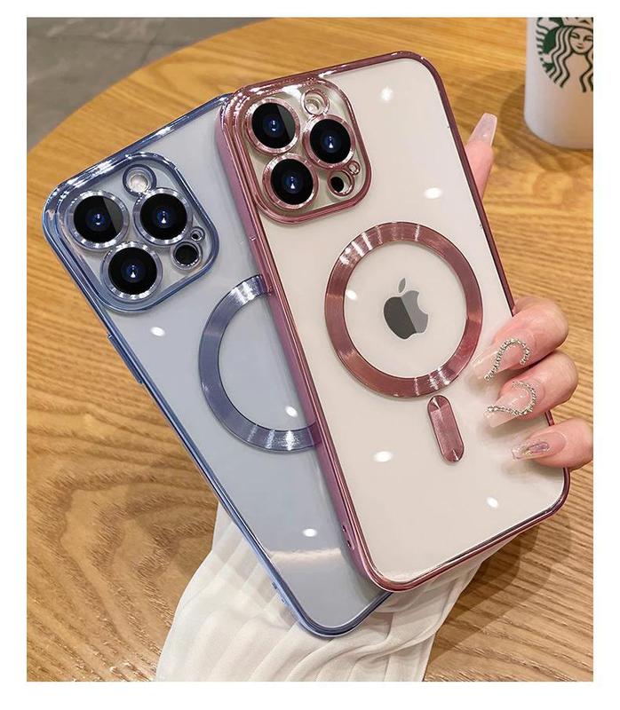 Ốp Điện Thoại Không Dây Từ Tính, Thiết Kế Thời Trang, Khung Vuông Trong Suốt, Không Ố Vàng, Thích Hợp Cho iPhone 7, 8, X, Xs, Xr, XsMax, 11, 12, 13, 14, 15, 16, Pro Max Plus, Có Bảo Vệ Ống Kính Máy Ảnh Phía Sau, Với Phim Bảo Vệ Case