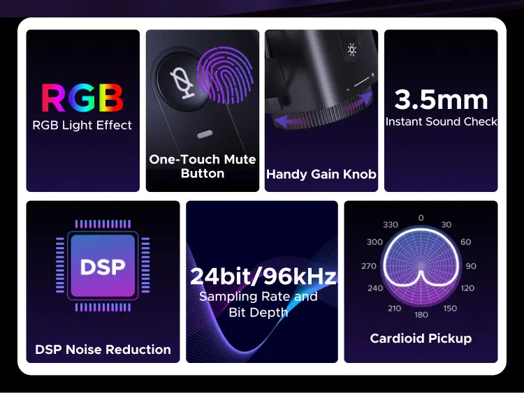 Product Introduction of UGREEN, Micro chuyên nghiệp RGB, Giảm tiếng ồn DSP, Hiệu ứng đèn RGB 96kHz/24-bit, Dành cho Game, Compatible with Windows & MacOS 1