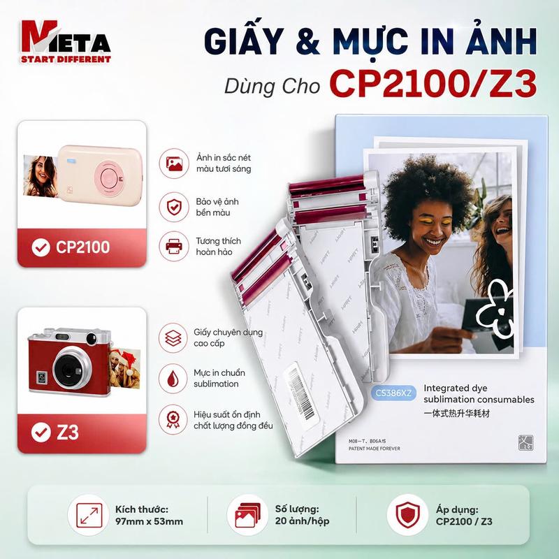 Giấy in ảnh Dùng cho máy Hanin CP2100 / Z3, Hộp 20 Tờ Kèm Mực