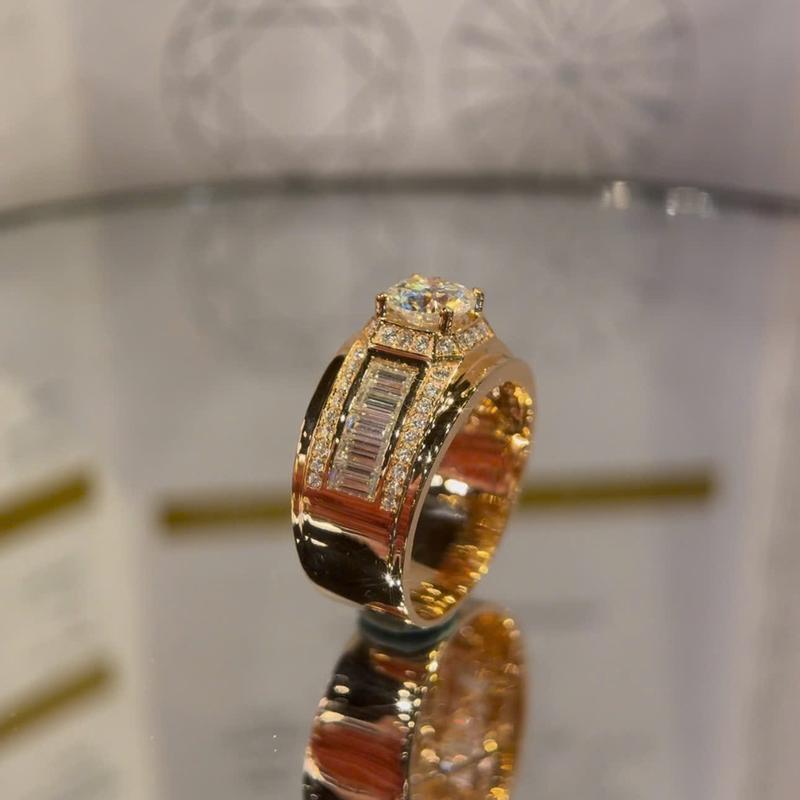 Nhẫn nam si vàng hồng đính đá sáng đảng cấp có lót lòng đóng dấu mộc