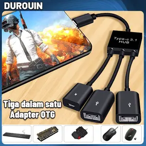 Durouin-3 Ports Micro Adapter /OTG Splitter HUB /Type-C 3.1 Male to TWO USB 2.0 Females Adapter