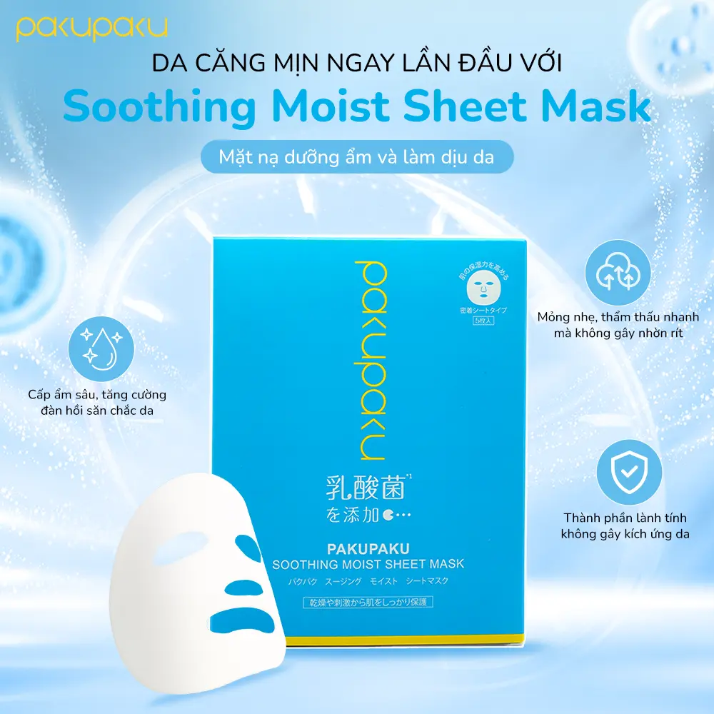[Quà Tặng Không Bán - Miếng lẻ] Mặt nạ HA cấp nước, phục hồi dành cho mọi loại da Pakupaku Moist Sheet Mask 25ml