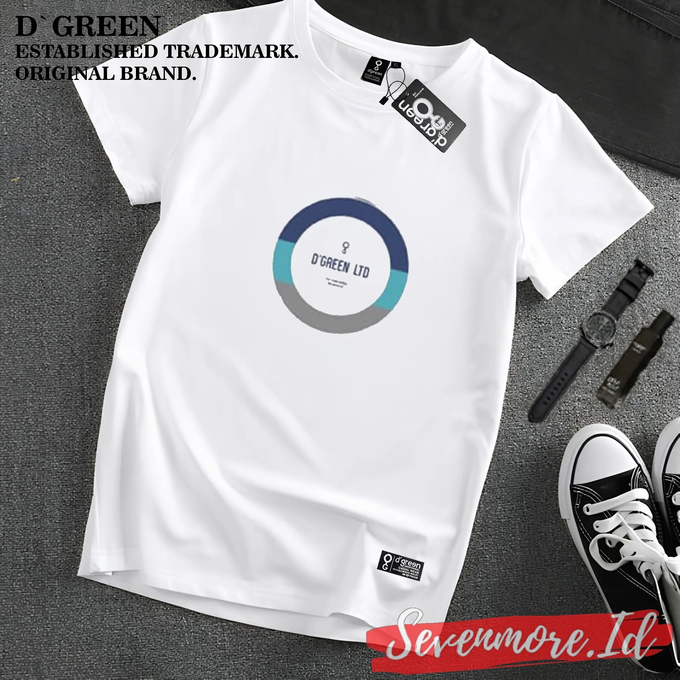 D`GREEN Tshirt Putih Original Pria Wanita Motif BLUE CIRCLE Kain Katun combed 30s