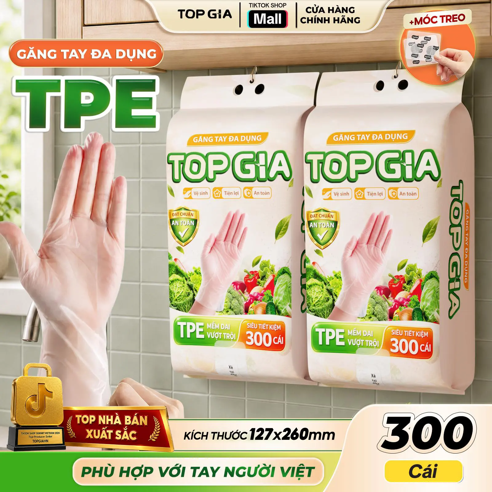 (BỊCH 300 CÁI-SIÊU DAI) Găng tay đa dụng TPE TOPGIA treo tường dạng rút tặng kèm móc treo (siêu tiết kiệm) kích thước phù hợp với đôi tay người Việt, chất liệu TPE an toàn, bền dai, chống rách, co giãn đa chiều (GTTPE) cỡ đại, co giãn