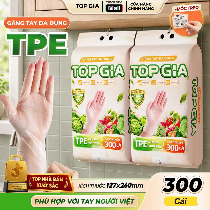 (BỊCH 300 CÁI-SIÊU DAI) Găng tay đa dụng TPE TOPGIA treo tường dạng rút tặng kèm móc treo (siêu tiết kiệm) kích thước phù hợp với đôi tay người Việt, chất liệu TPE an toàn, bền dai, chống rách, co giãn đa chiều (GTTPE) cỡ đại, co giãn