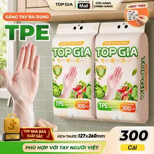 (BỊCH 300 CÁI-SIÊU DAI) Găng tay đa dụng TPE TOPGIA treo tường dạng rút tặng kèm móc treo (siêu tiết kiệm) kích thước phù hợp với đôi tay người Việt, chất liệu TPE an toàn, bền dai, chống rách, co giãn đa chiều (GTTPE) cỡ đại, co giãn