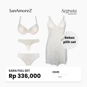 Lingerie Sexy Wanita Set 4 in 1 Baju Tidur Seksi Push Up Bra Renda Set SanAmoreZ Sara
