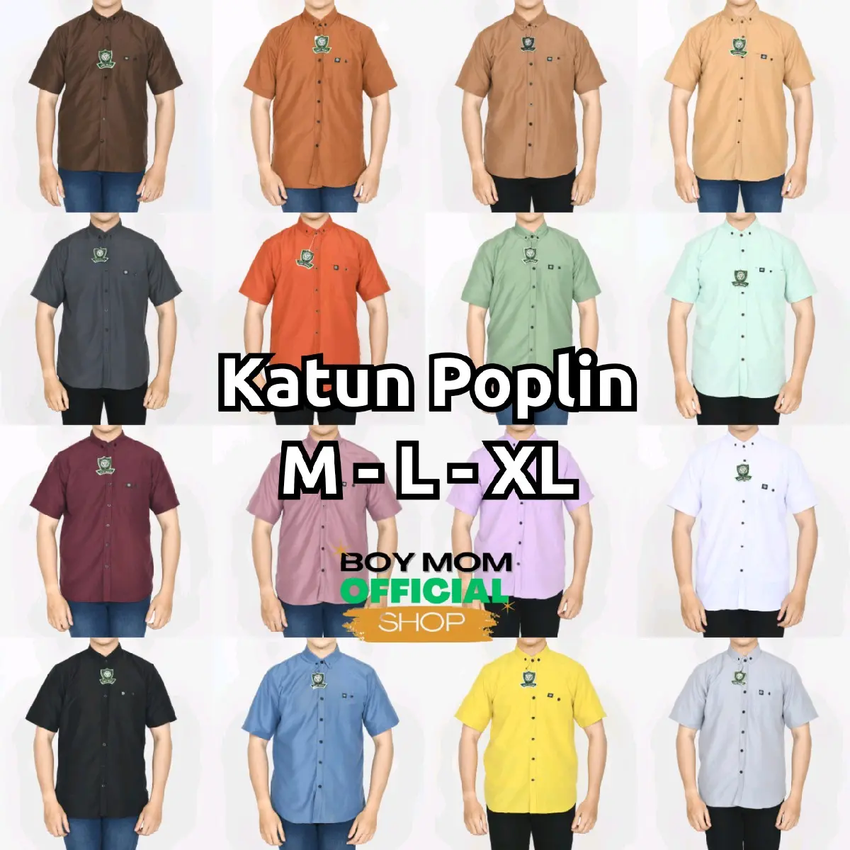 BOY MOM Polos Pendek Poplin Kemeja Polos Lengan Pendek Kain Katun Poplin Ukuran Dewasa M L XL Formal Motif Simple Pria Muda Casual Nyaman Kerja