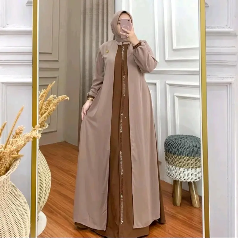 Gamis Set Hijab Terbaru Termurah | Gamis Viral Terlaris | Crinkle Kombinasi Ceruty | Gamis lebaran 2024 Muslim Cantik Syari Nyaman Panjang Wanita Formal Simple Dress Mewah 0