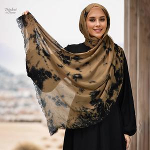 Selendang Panjang Wanita Kapas Tie-Dye Gaya Malaysia Fesyen Hijab Serbaguna yang Selesa dan Bernafas tudung