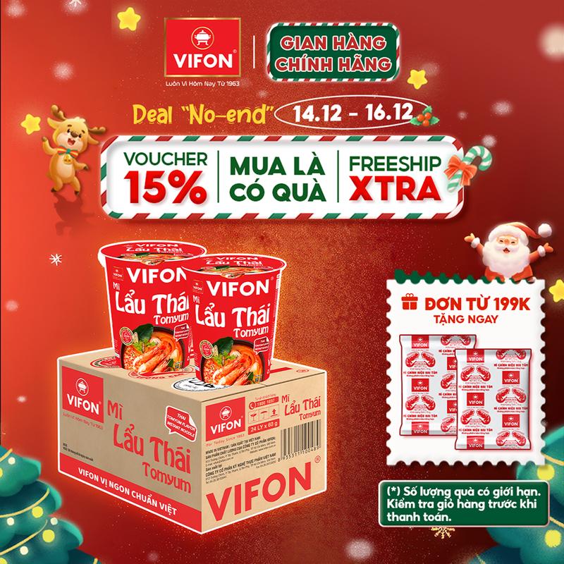   VOUCHER HOT 15%  Thùng 24 ly Mì Ly Lẩu Thái Tomyum  Lẩu Thái Tôm Chay  Bò  Gà  Kim Chi VIFON 60g   Ly 