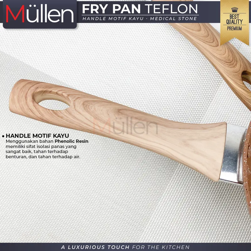 [ EXCLUSIVE CELYHOME ] - Fry Pan Marble Tanpa Tutup Anti Lengket Marble Coating Granit Gagang Kayu Premium 24cm Kitchenware 5