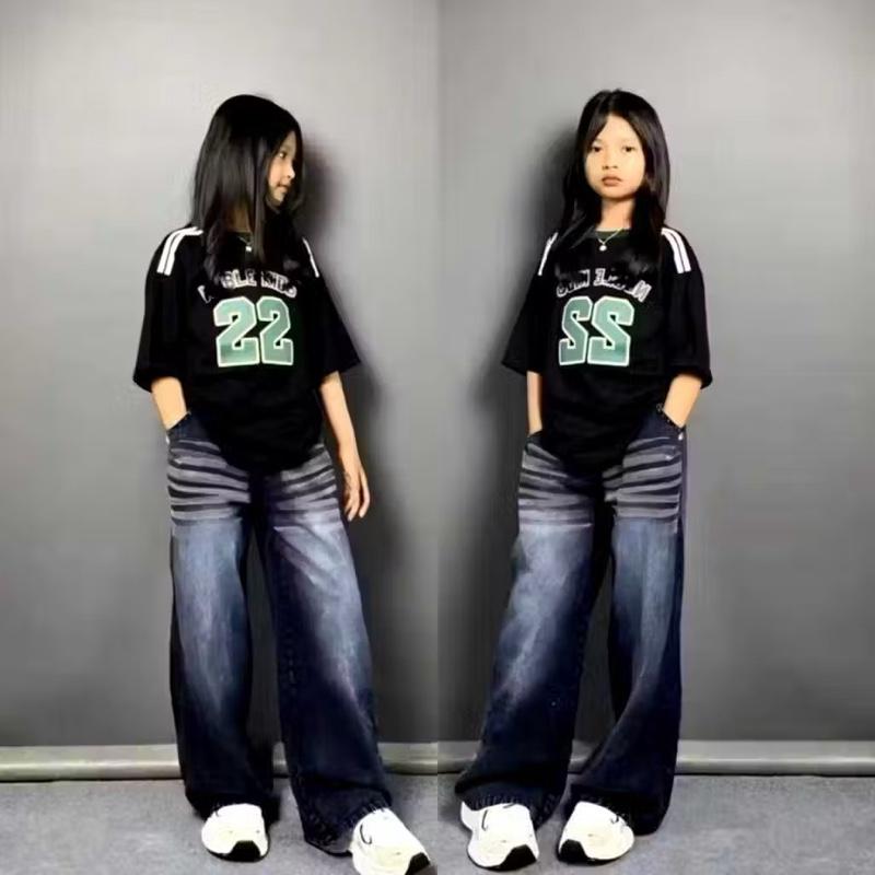 Unisex Celana Baggy Anak Tanggung Usia 8-15 Tahun Skena Jeans Panjang Gombrong Wisker Remaja